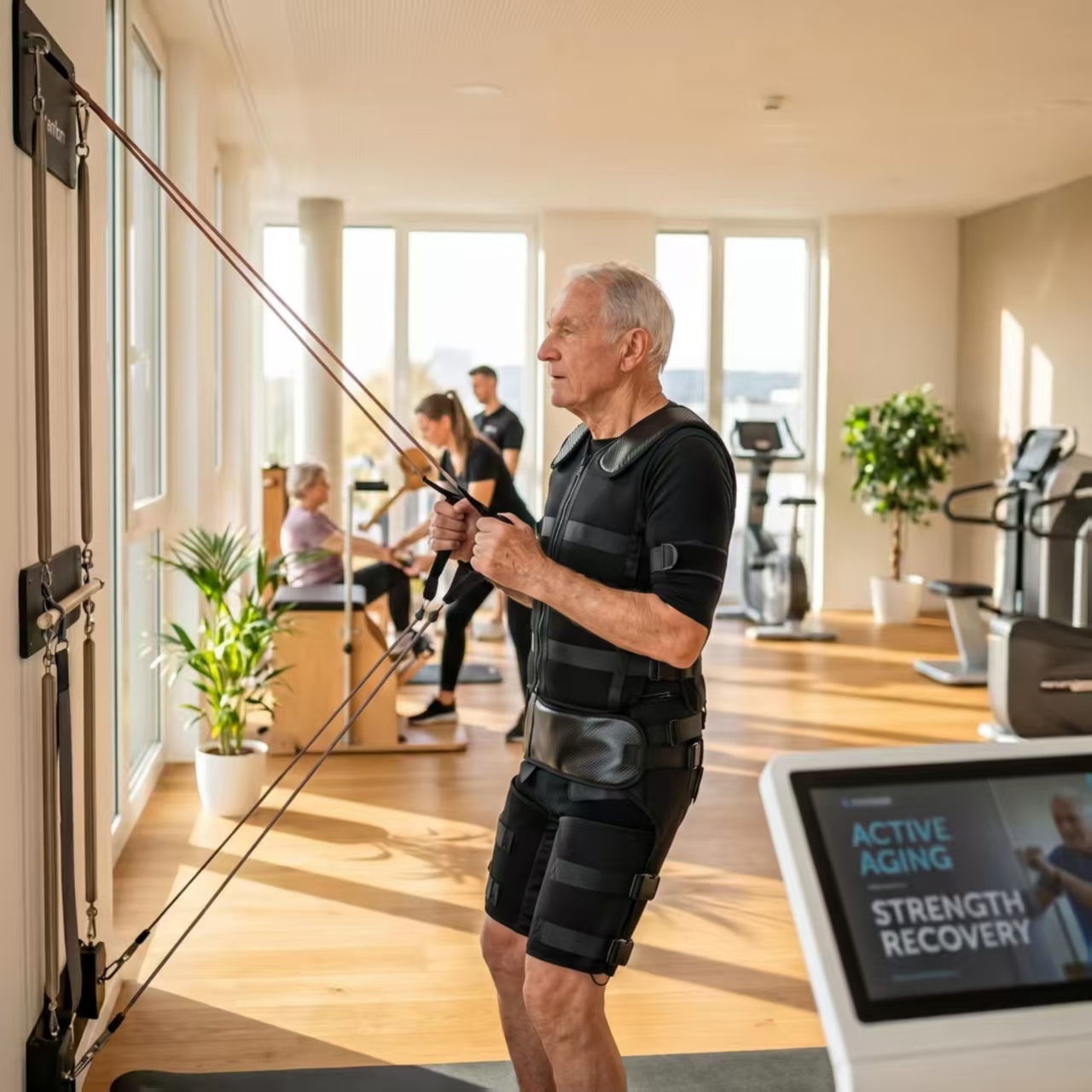 Elderly rehabilitation therapy for muscle pain, joint discomfort and mobility improvement