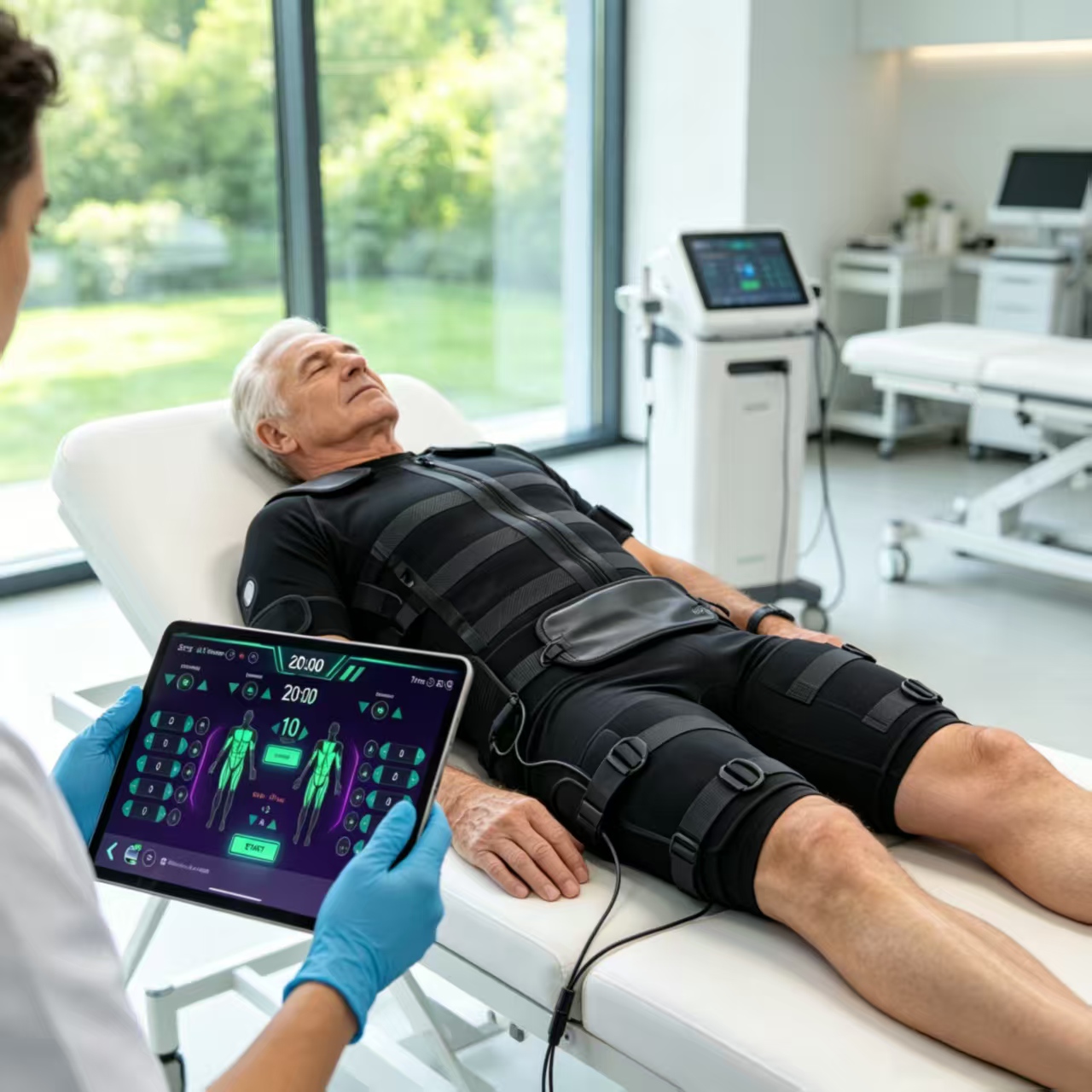 Senior patient receiving EMS physiotherapy training